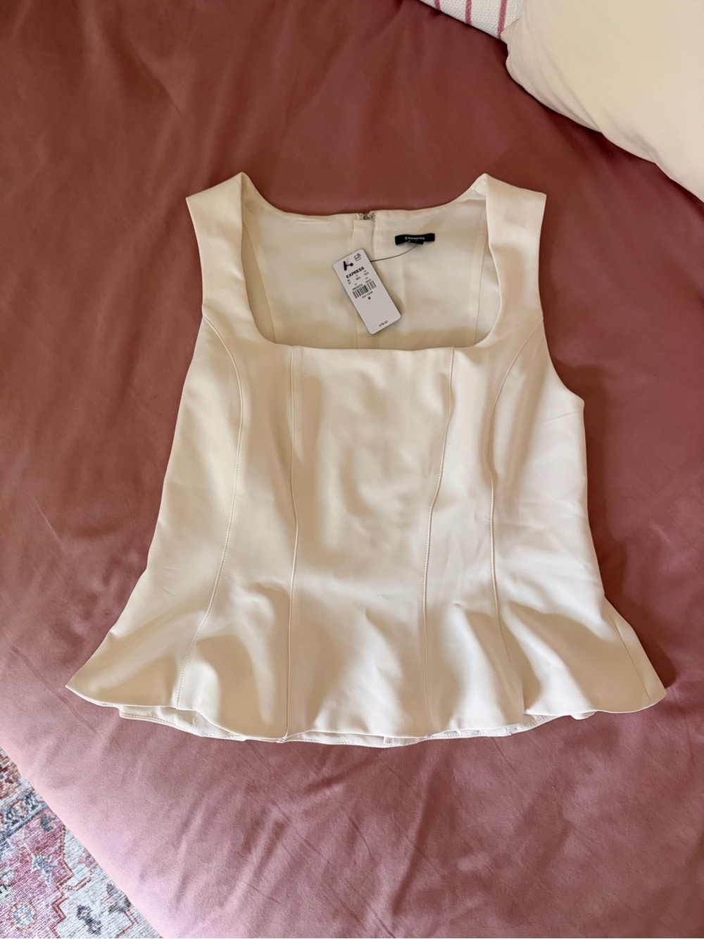 Square Neck Seamed Peplum Tailored Tank - Picture 3 of 8
